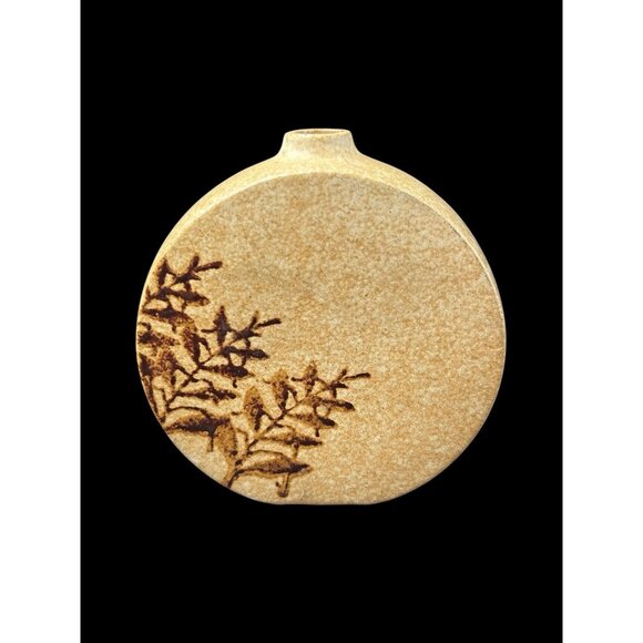 Bud Vase small Round Vintage Pottery Craft Brown Foliage Art Pottery MCM 4.75x5" - Picture 1 of 9